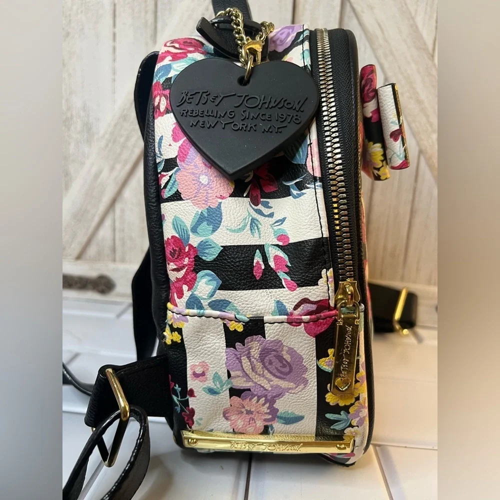Betsey Johnson Floral Patterned Backpack with Bow Detail